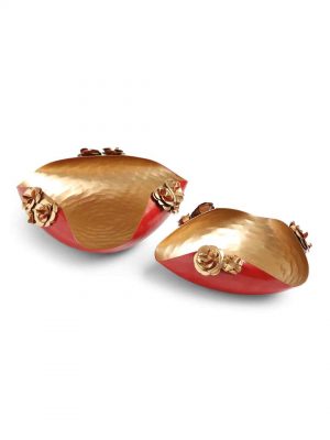 Gold And Red Flower Detail Platter Set Of 2