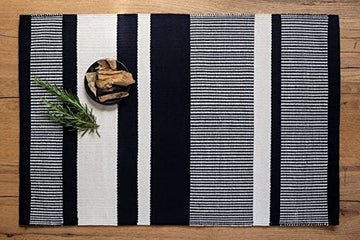 Handwoven Rug With Black And White Strips