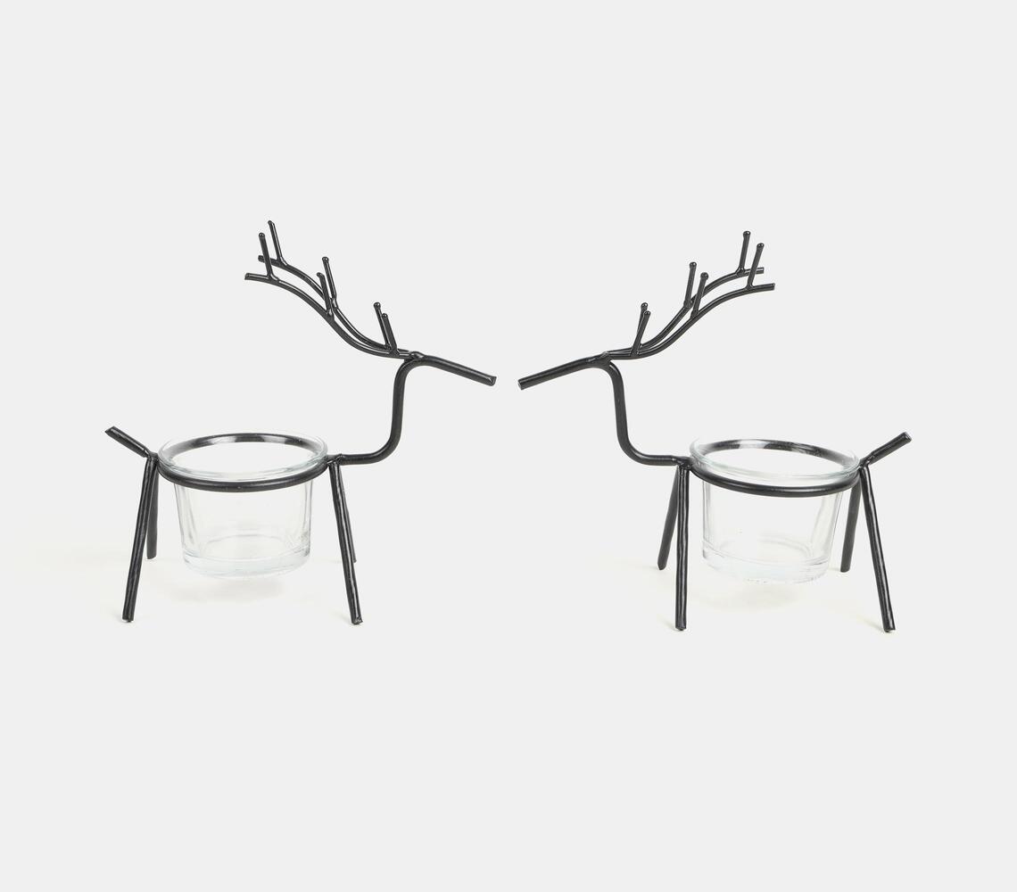 Wrought Iron Tea Light Holder- Reindeer (Set Of 2)