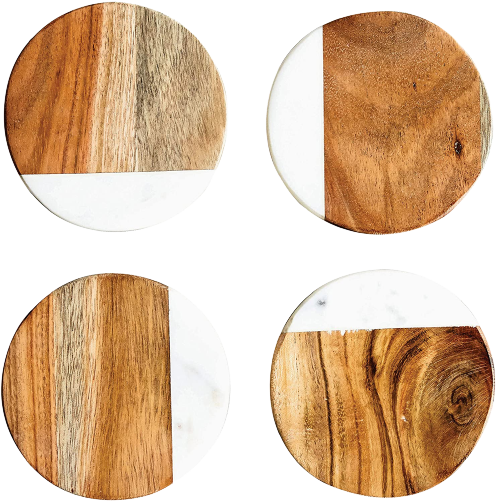 Marble Stone And Acacia Wood Tea Coaster Set