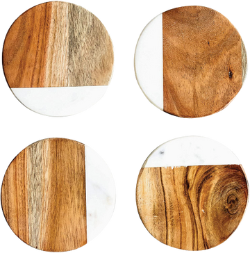 Marble Stone And Acacia Wood Tea Coaster Set