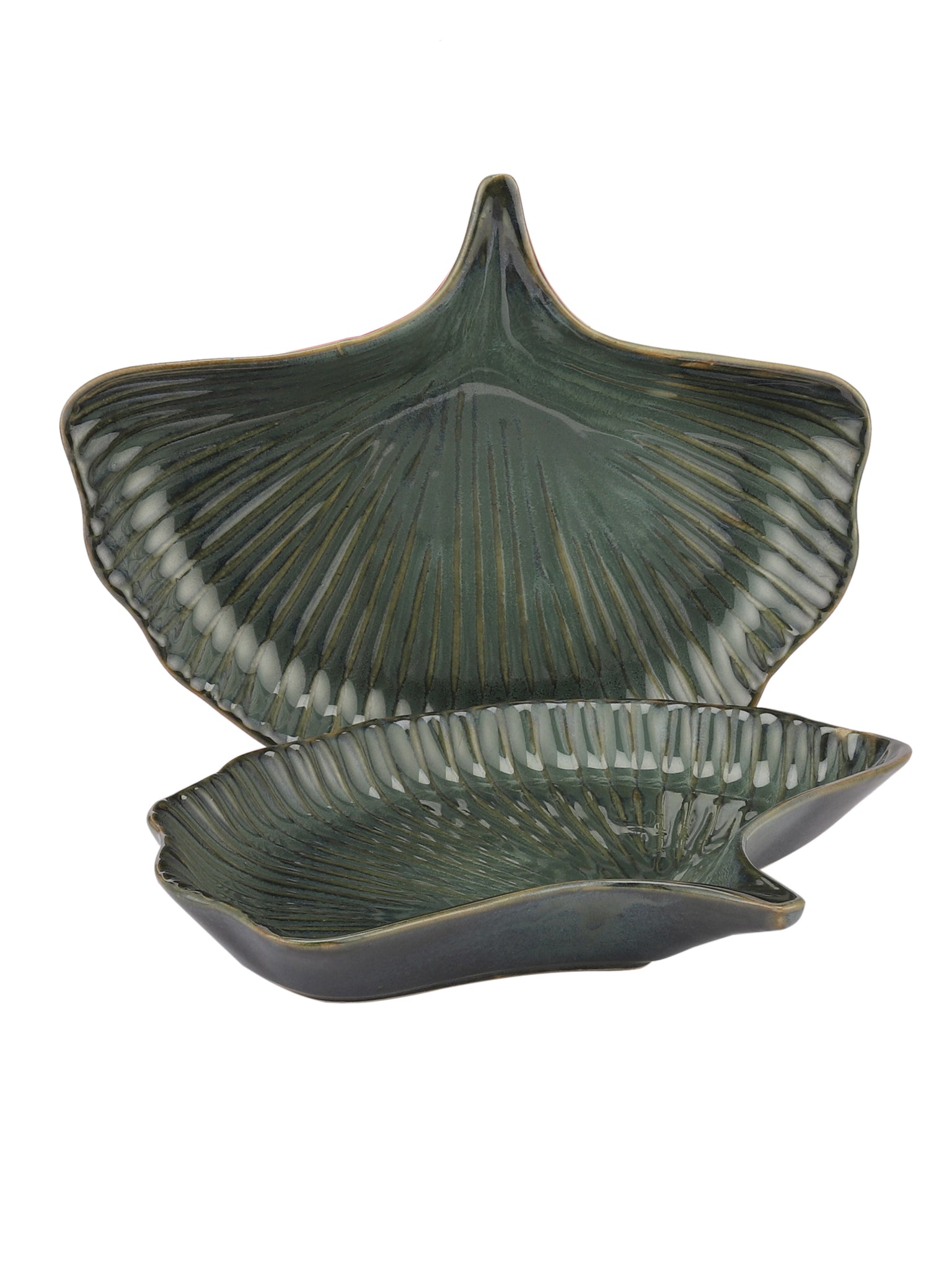 Peacock Exotic Glazed Leaf Ceramic Platter (set Of 2)