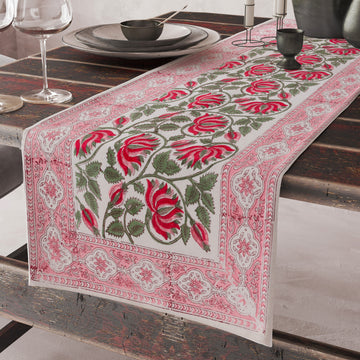 Hand Block Printed Cotton Table Runner (pink)