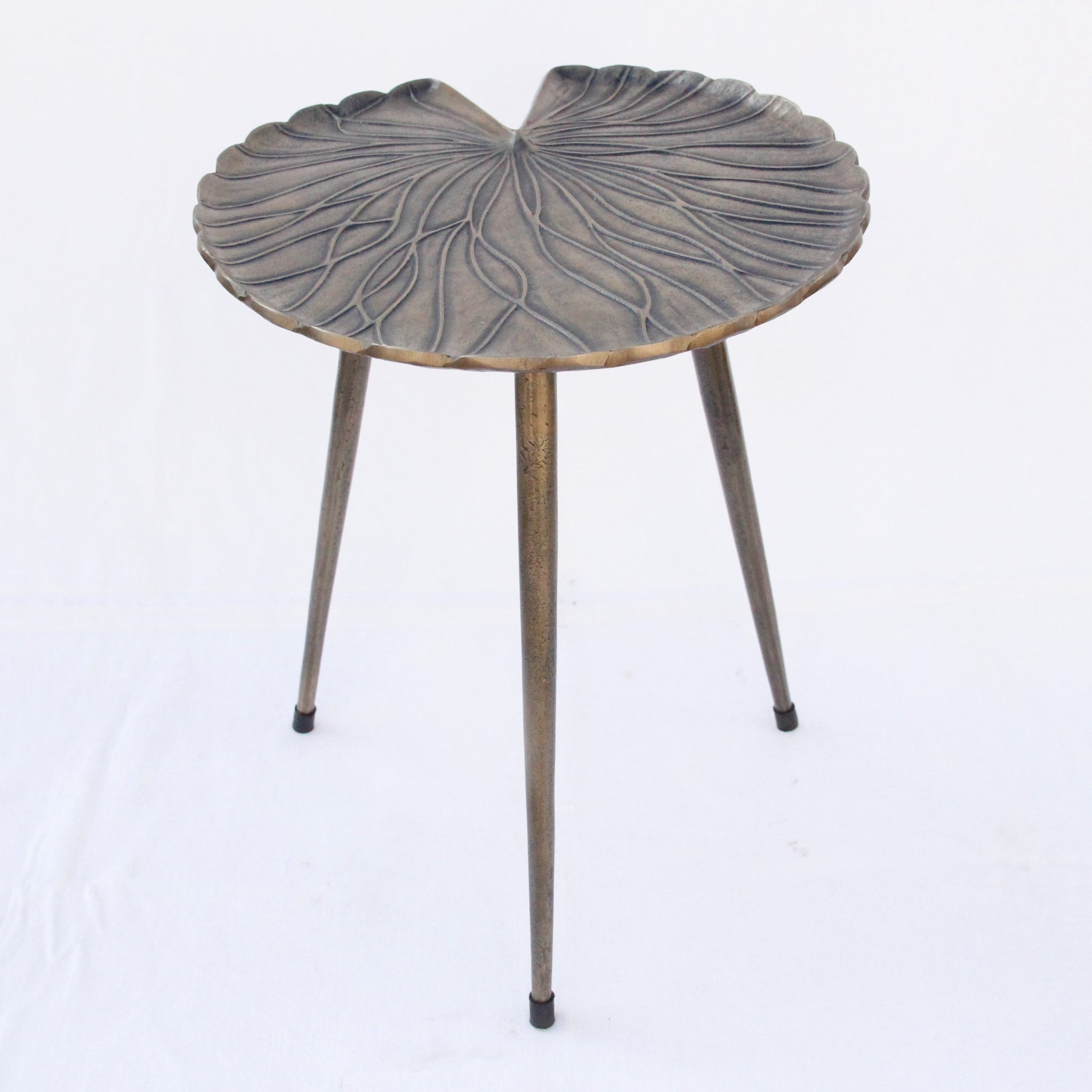 Betel Leaf Shaped Bedside Table (antique Brass Finish)