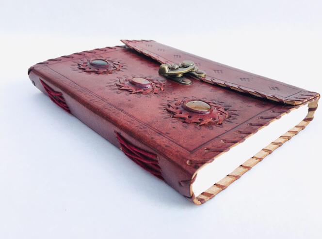 Multi-stoned Embossed Leather Journal Lock Closure