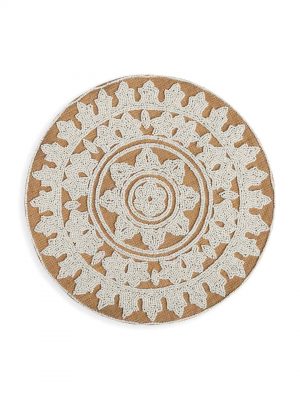 Jute Handbeaded Placemat With White Beads