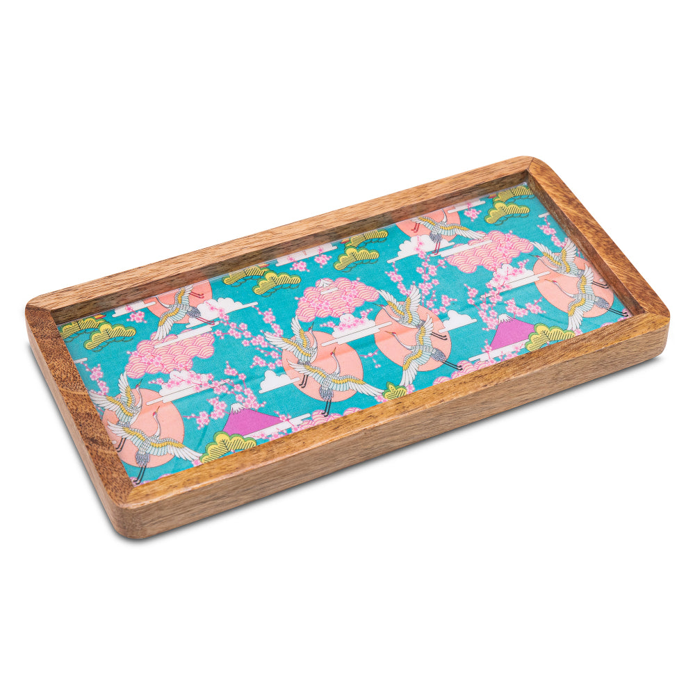 Wooden Tray With Bird Print Design