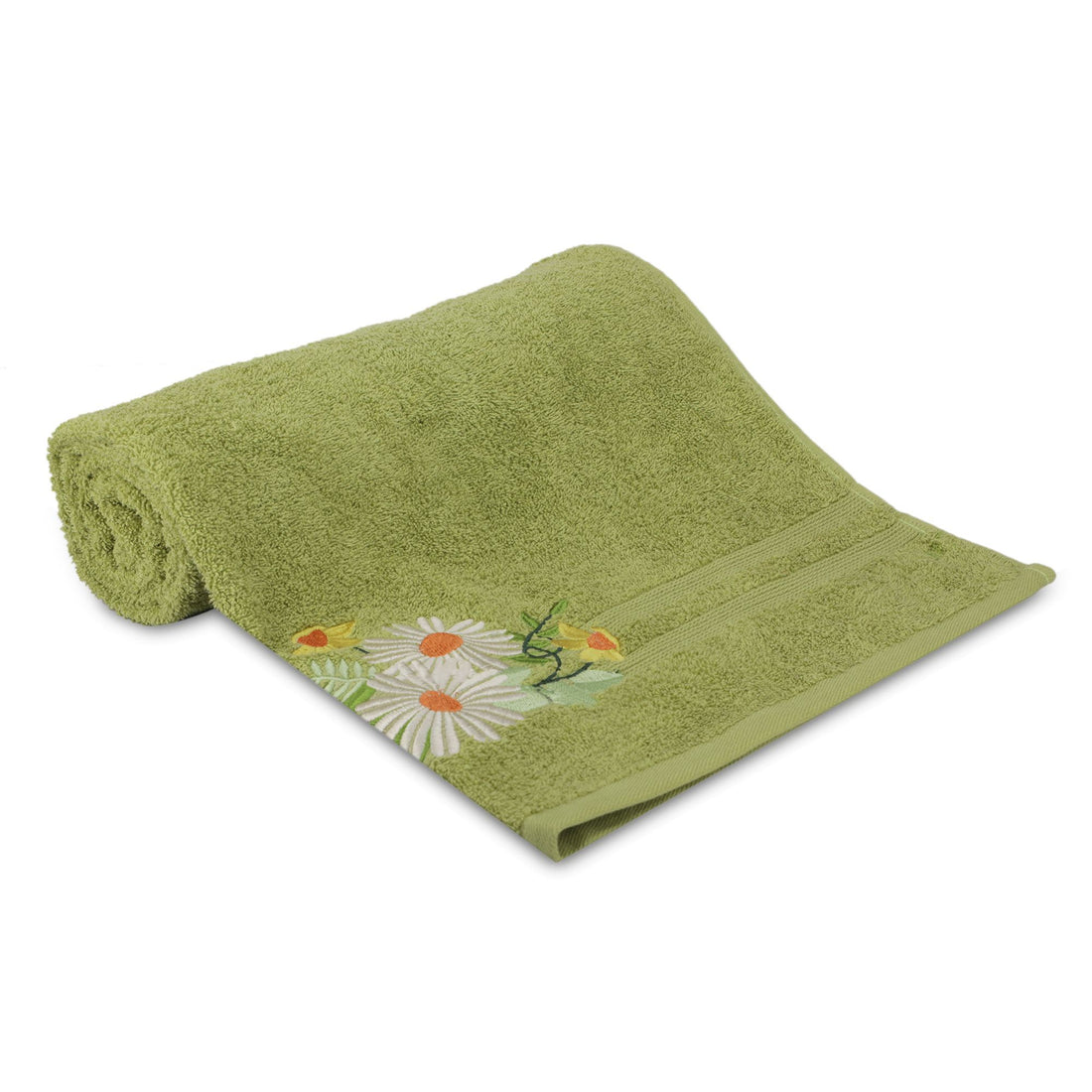 500 GSM Embroidered Bath Towel (Flower_Light Green)