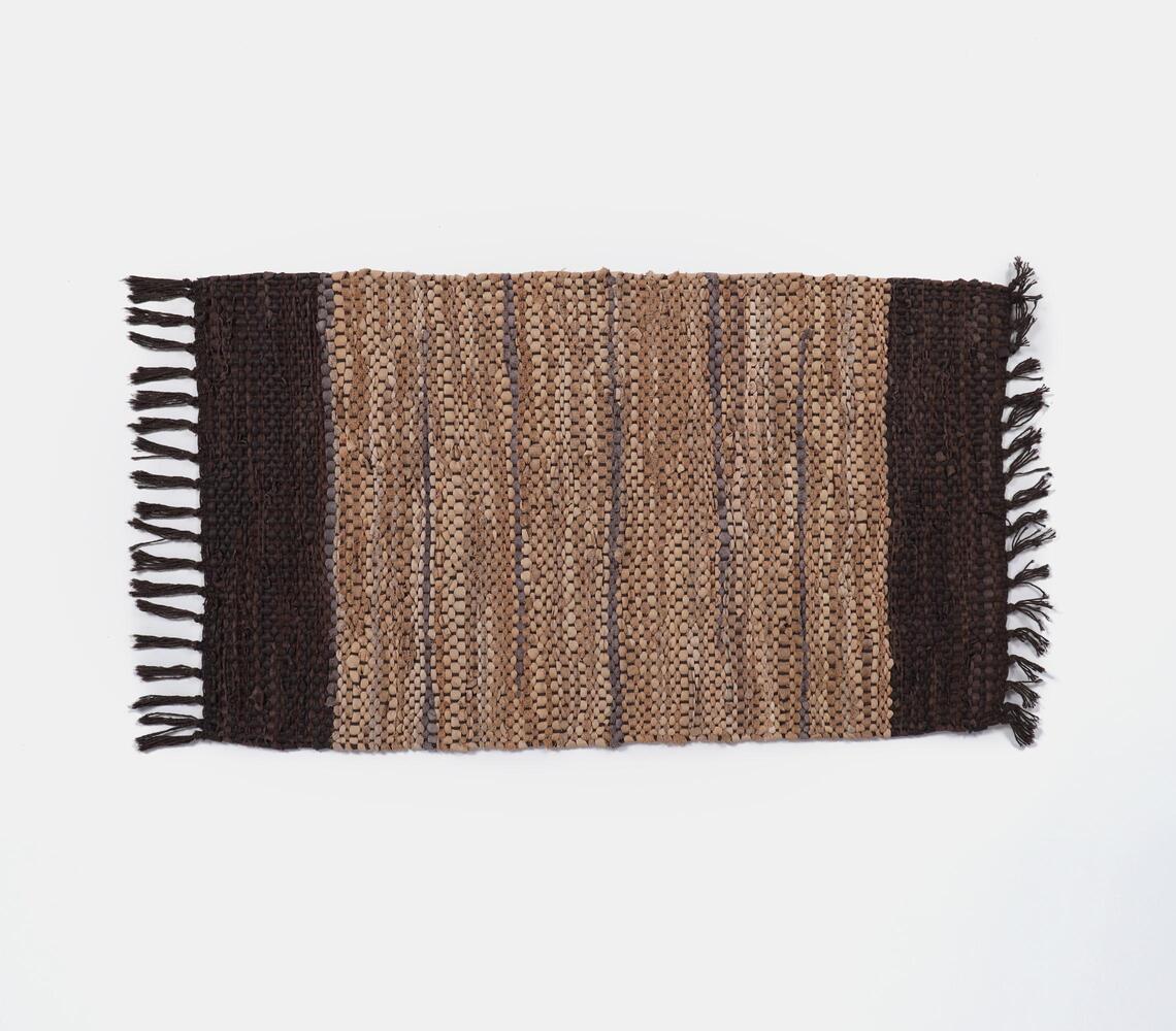 Recycled Leather Rug- Beige And Brown