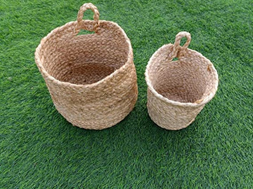 Set Of 2 Jute Single Handle Basket