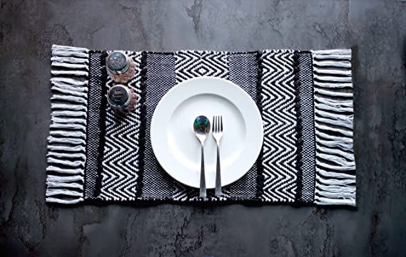 Handwoven Boho Placemats (Black And White)