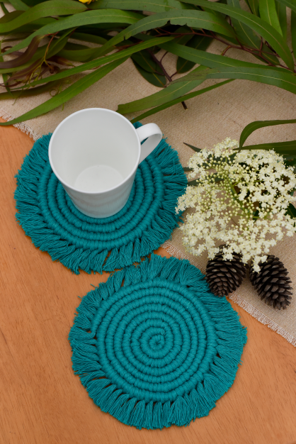 Premium Cotton Macrame Round Coasters (set Of 2)