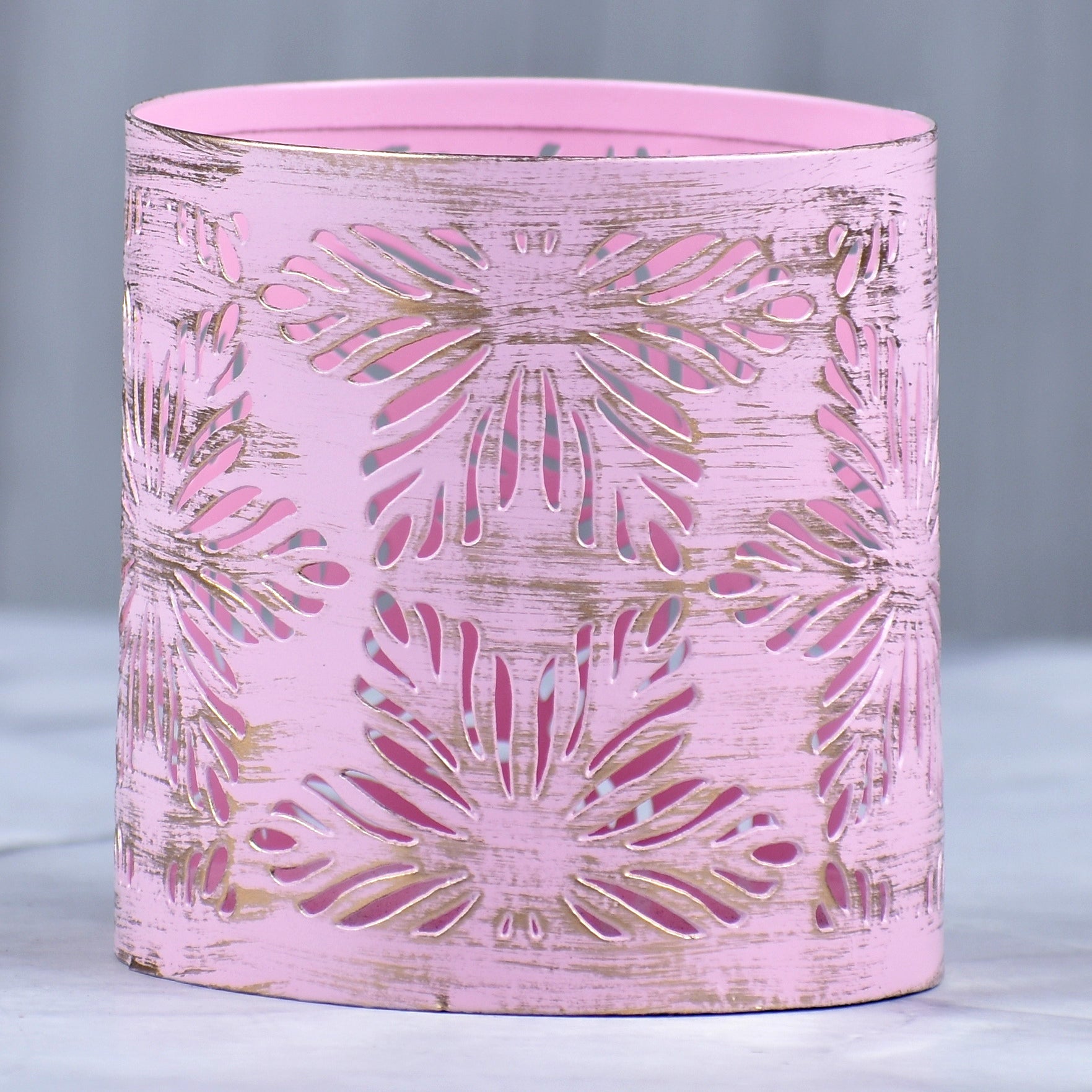 Light Pink Flower Etching T-Light Votive Holder