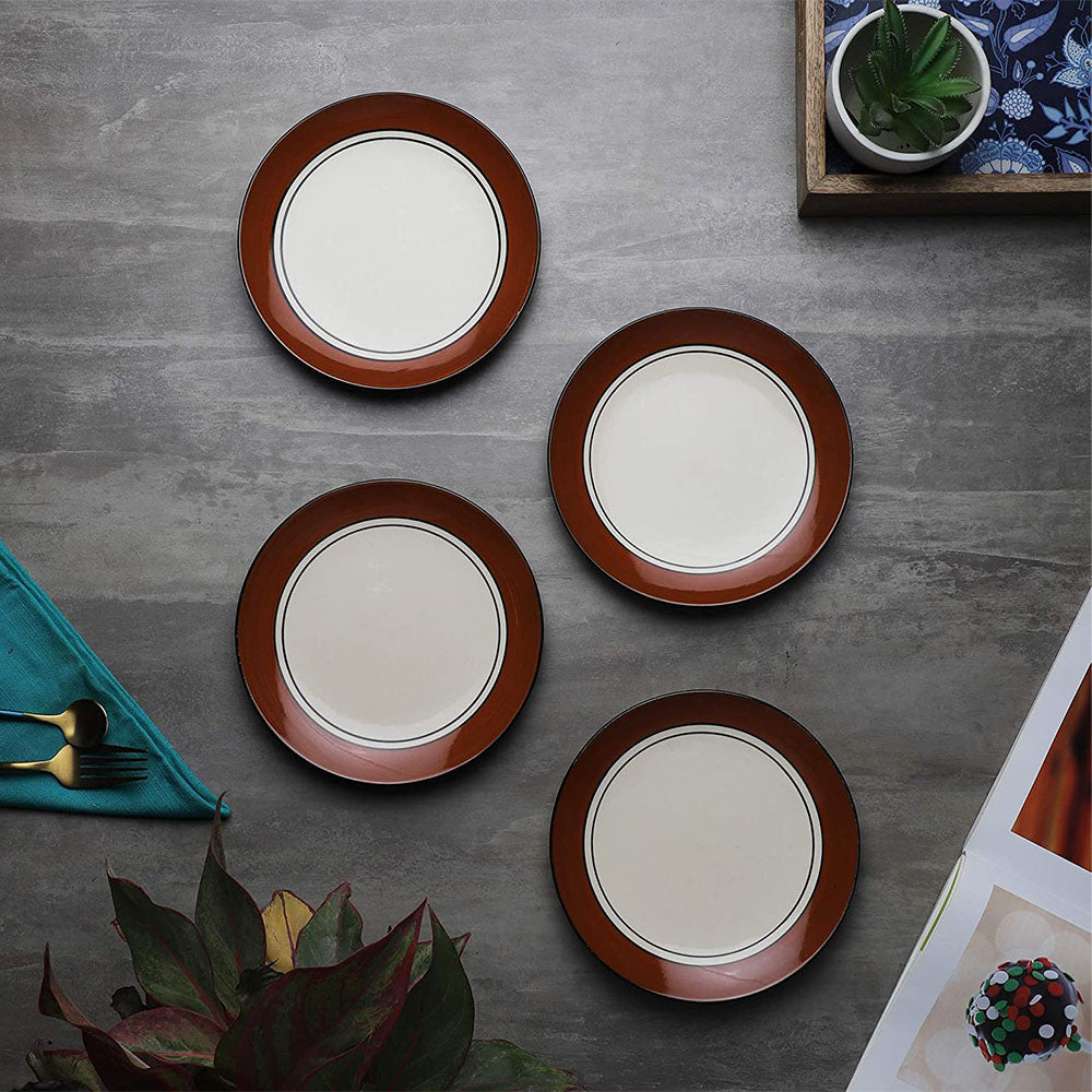 Cream & Brown Ceramic Side Plates Set Of 4