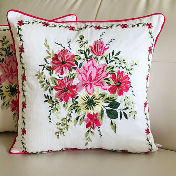 My Fair Lady - Embroidered Cotton Silk Cushion Covers - Set Of 2 - Fuchsia Pink (small)