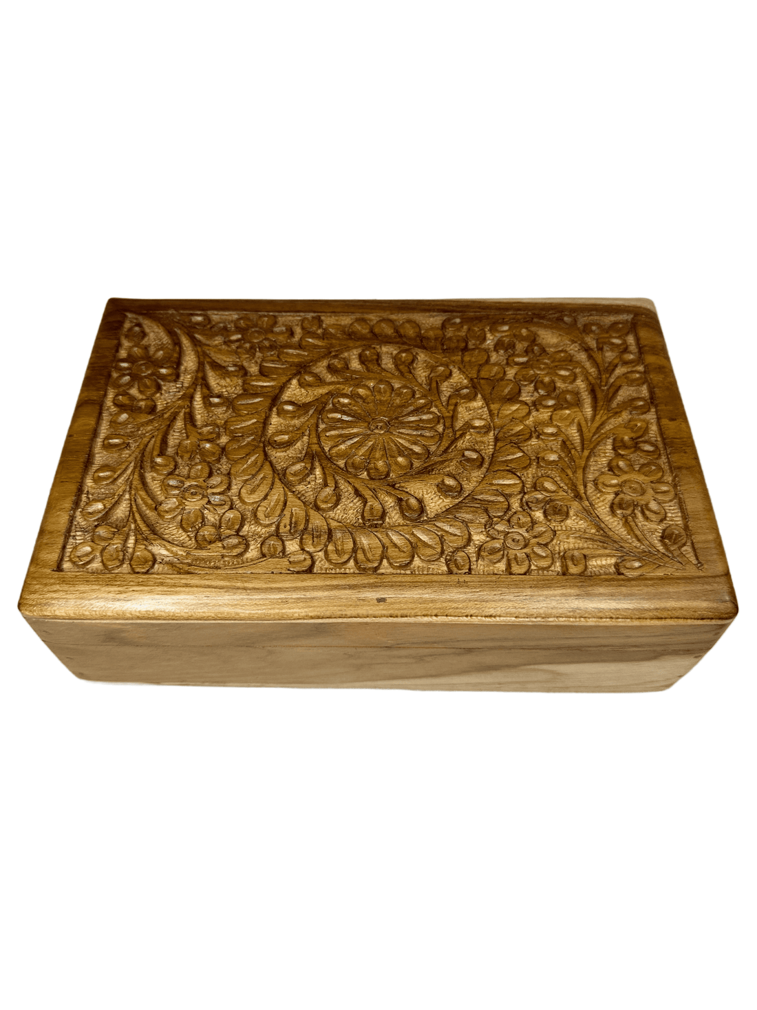 Teak Wood Hand Carved Floral Pattern Box