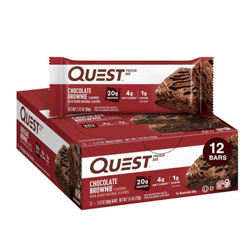 Quest Nutrition Chocolate Brownie Protein Bar, 20g Protein, 1g Sugar, 4g Net Carb, Gluten Free, Gluten Free, 12 Count