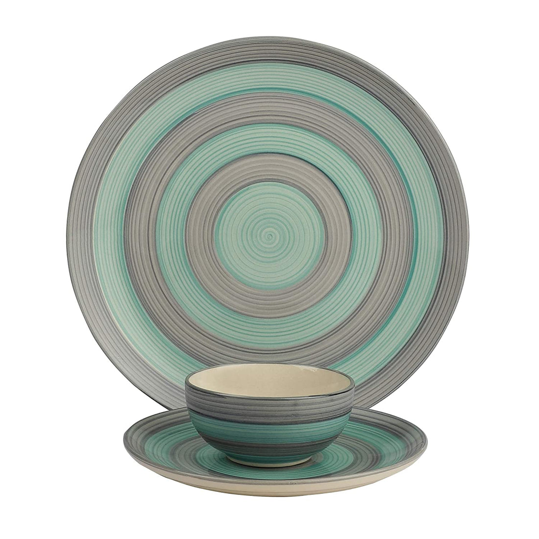 Handpainted Sea Color Dinner Set (plate- 1 Side Plate- 1 & Bowl- 1)