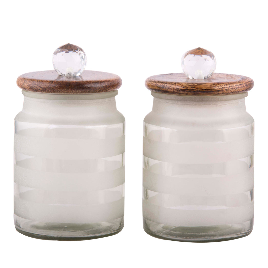 Striped Glass Jar With Wooden Lid- Set Of 2