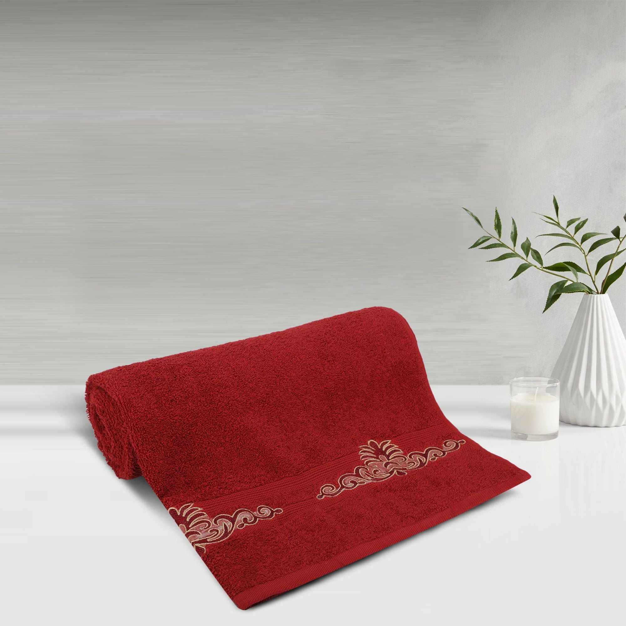 500 GSM Embroidered Bath Towel (Red)