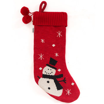 Snowman Red Cotton Knitted Decorative Stocking