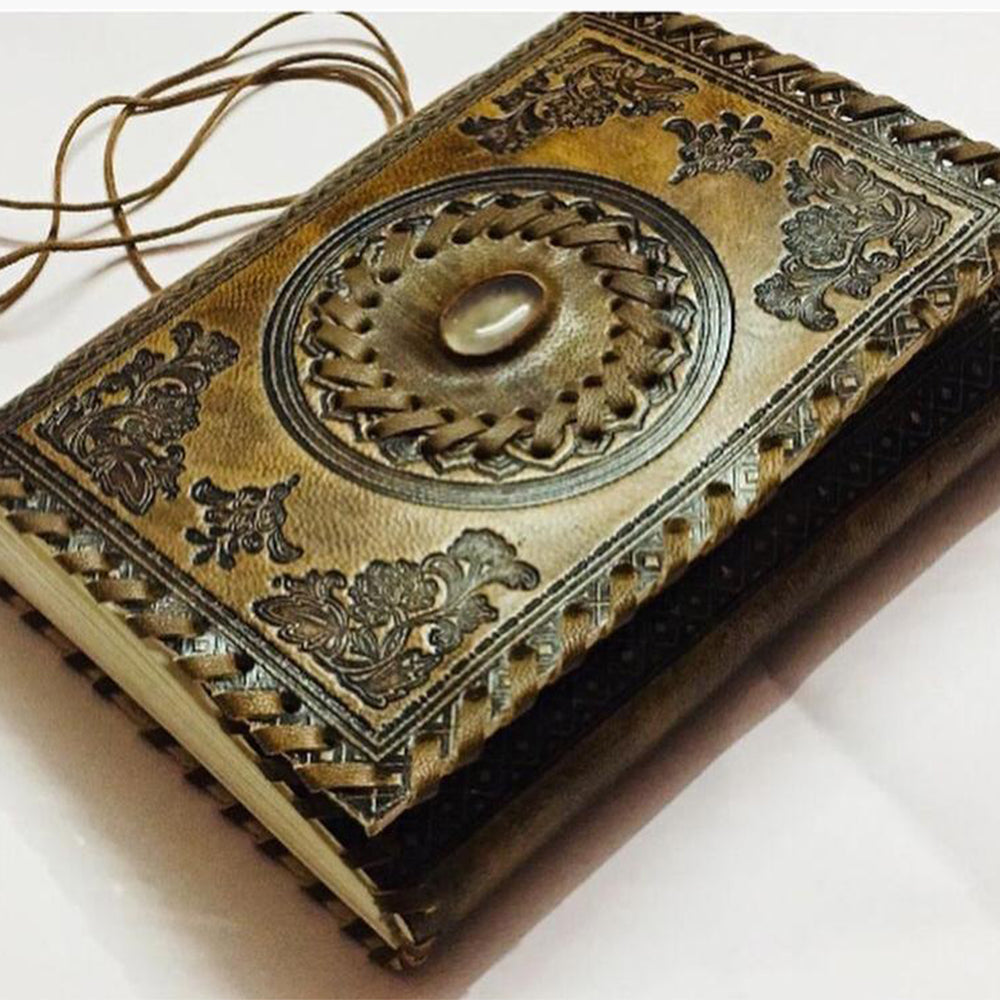 Embossed Leather Journal With Stone & Lock Closure