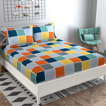 Checks - Glace Cotton Double Bedsheet With 2 Pillow Covers