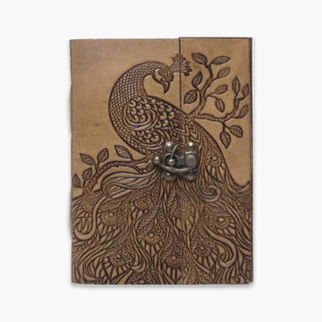 Handmade Leather Journal Peacock Design With Lock