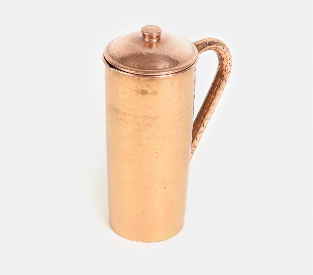 Copper Jug With Lid And Hand Hammered Finish