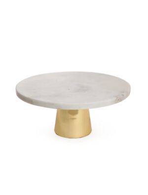 Elegant Marble Top Cake Stand With Gold Tone Base