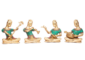 Musician Ladies With Instruments Sculpture - 7 Inch (Multicolour)