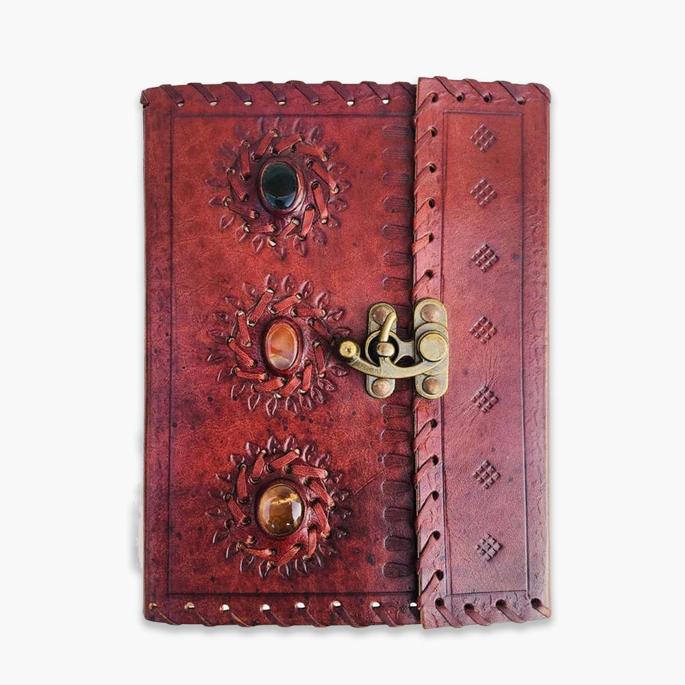 Multi-stoned Embossed Leather Journal Lock Closure