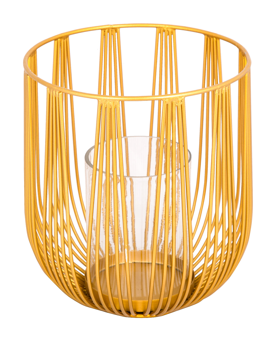 Candle Stand With Glass In Gold Wire