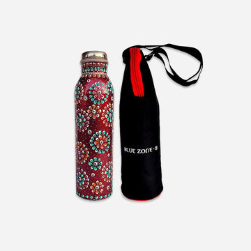 Copper Red Hand Painted Water Bottle 950ml With Isolated Cover