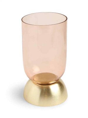 Peach And Gold Glass Candle Holder Large