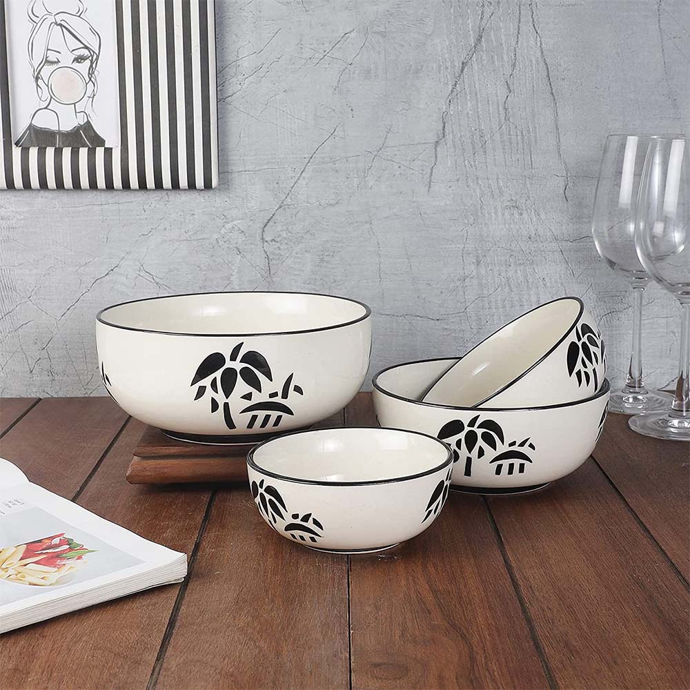 Ceramic Mixing Bowls- Cream & Black- Set Of 4