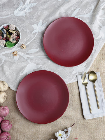 Handpainted Ceramic Glossy Magenta Plates - Set Of 2