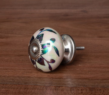 Ivory Flora Affair Ceramic Knobs- Set Of 6