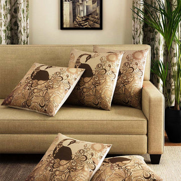 Peacock - Digital Print Jute Cushion Cover Set Of 5pcs