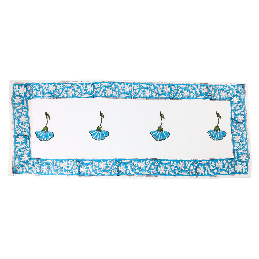 Hand Block Printed Cotton Table Runner (Blue)