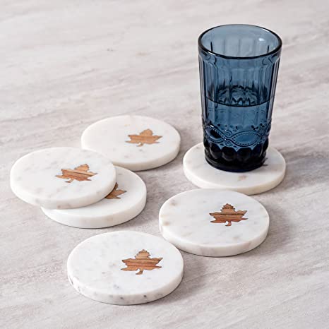 Marble Coaster Set With Wood Inlay