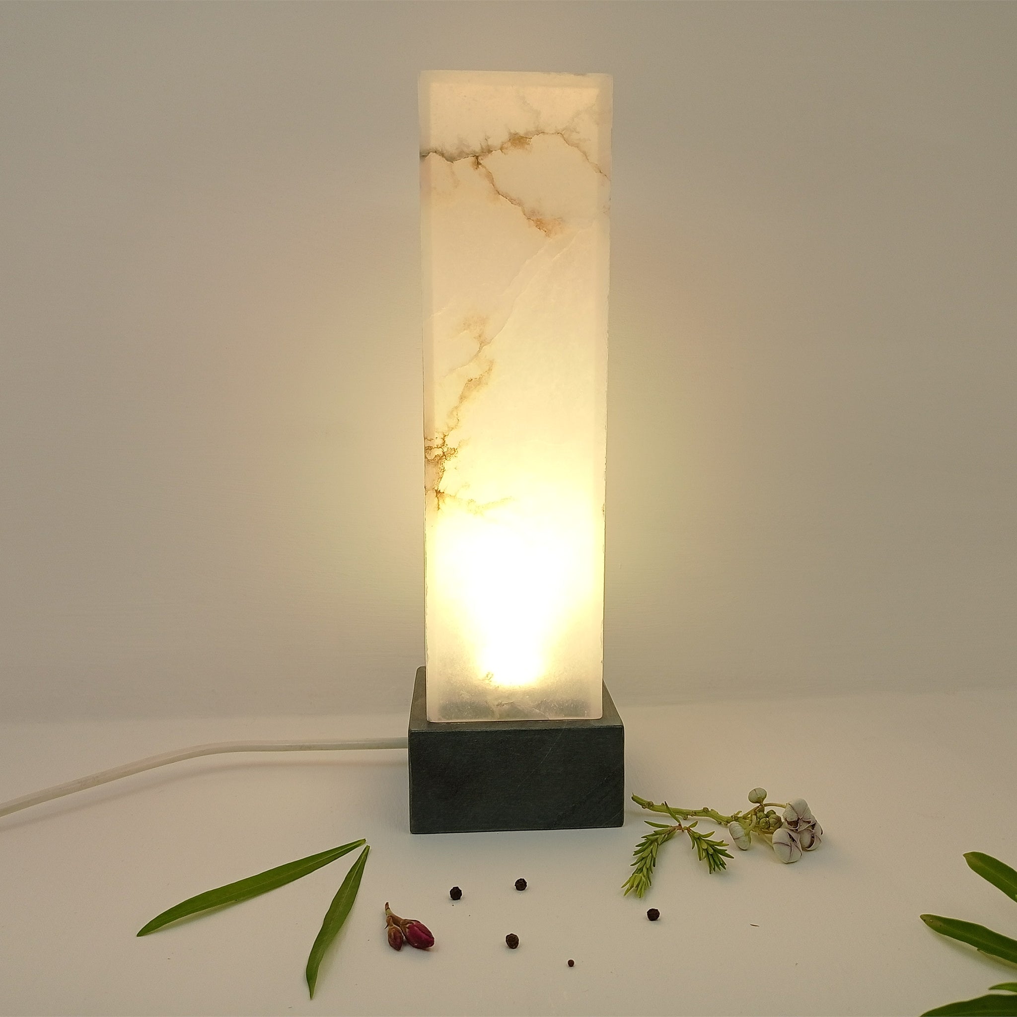 Aaus Marble Natural White And Grey Soapstone Led Lamp