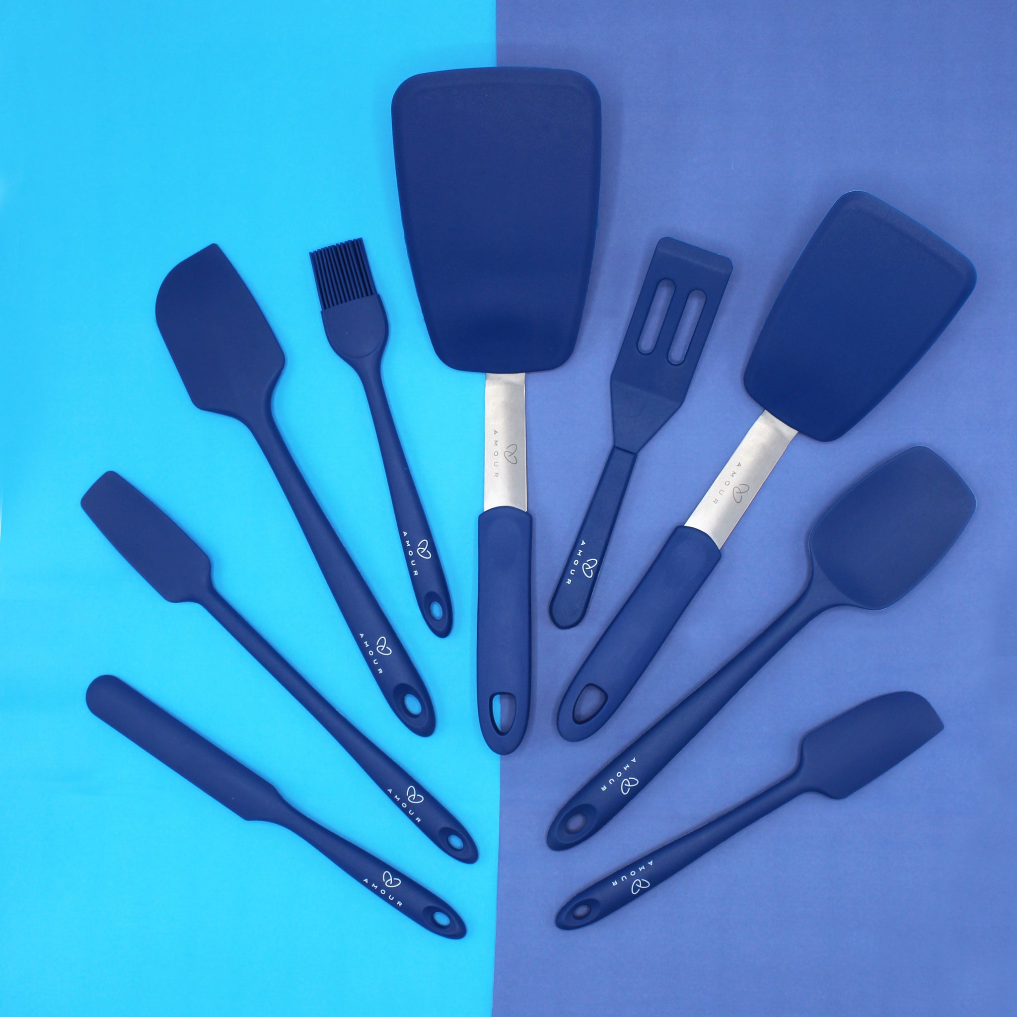 9 Piece Silicone Spatula Set Heat Resistant Rubber Spatulas Kitchen Utensils For Nonstick Cookware B