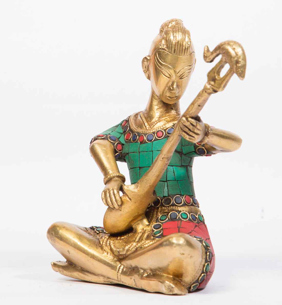 Musician Lady With Sitar Sculpture - 7 Inch (Multicolour)