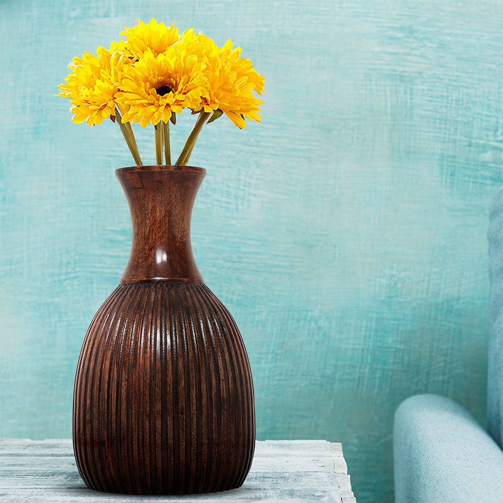 Brown Colored Vase With Carving Design