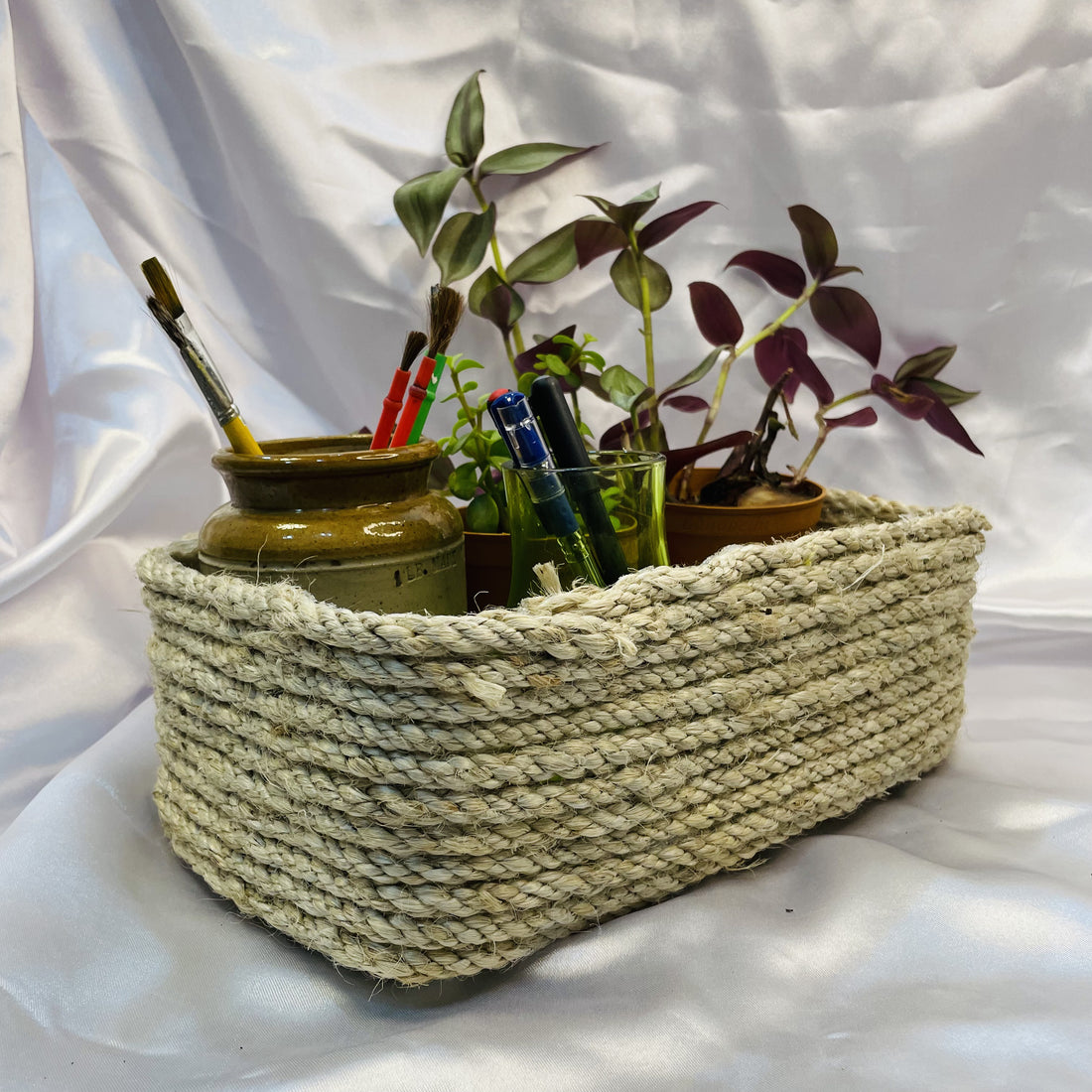 Jute Basket Rectangular 12 Inch By 6 Inch