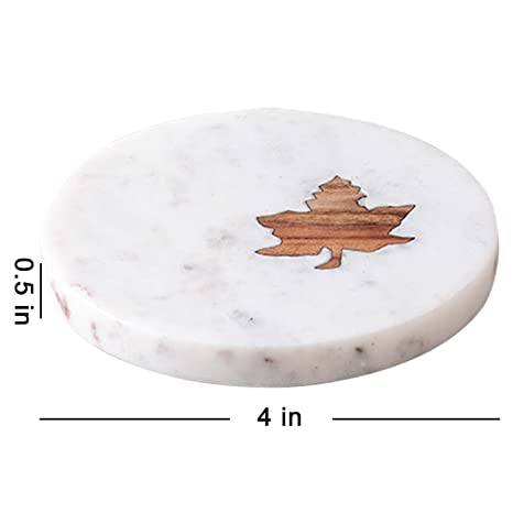 Marble Coaster Set With Wood Inlay