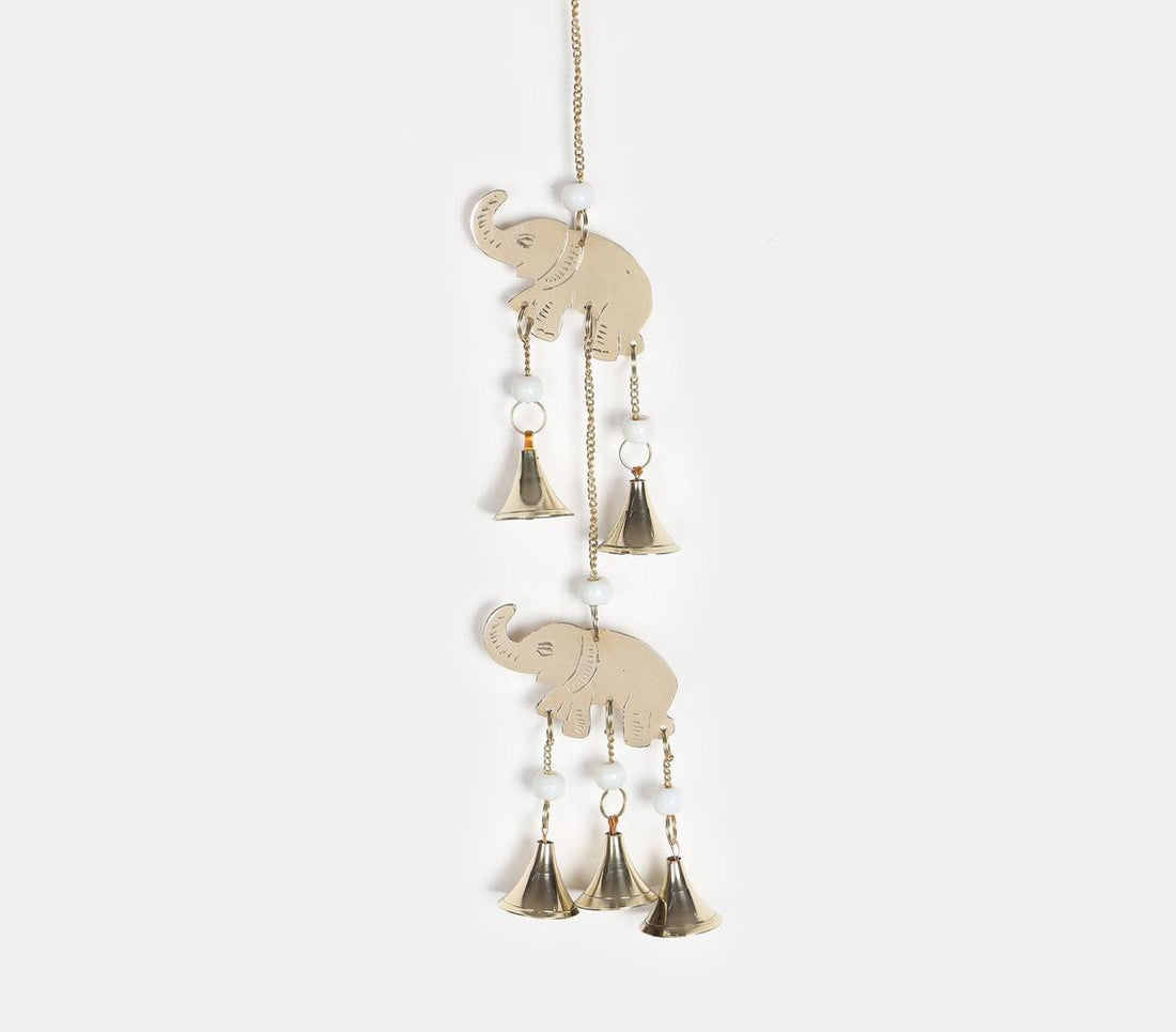 Brass Bell With Elephants & Beads Chime