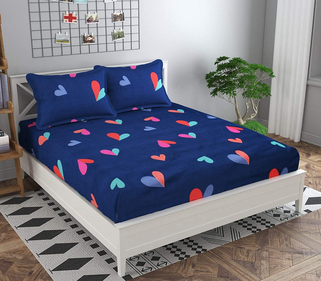 Heart - Glace Cotton Double Bedsheet With 2 Pillow Covers