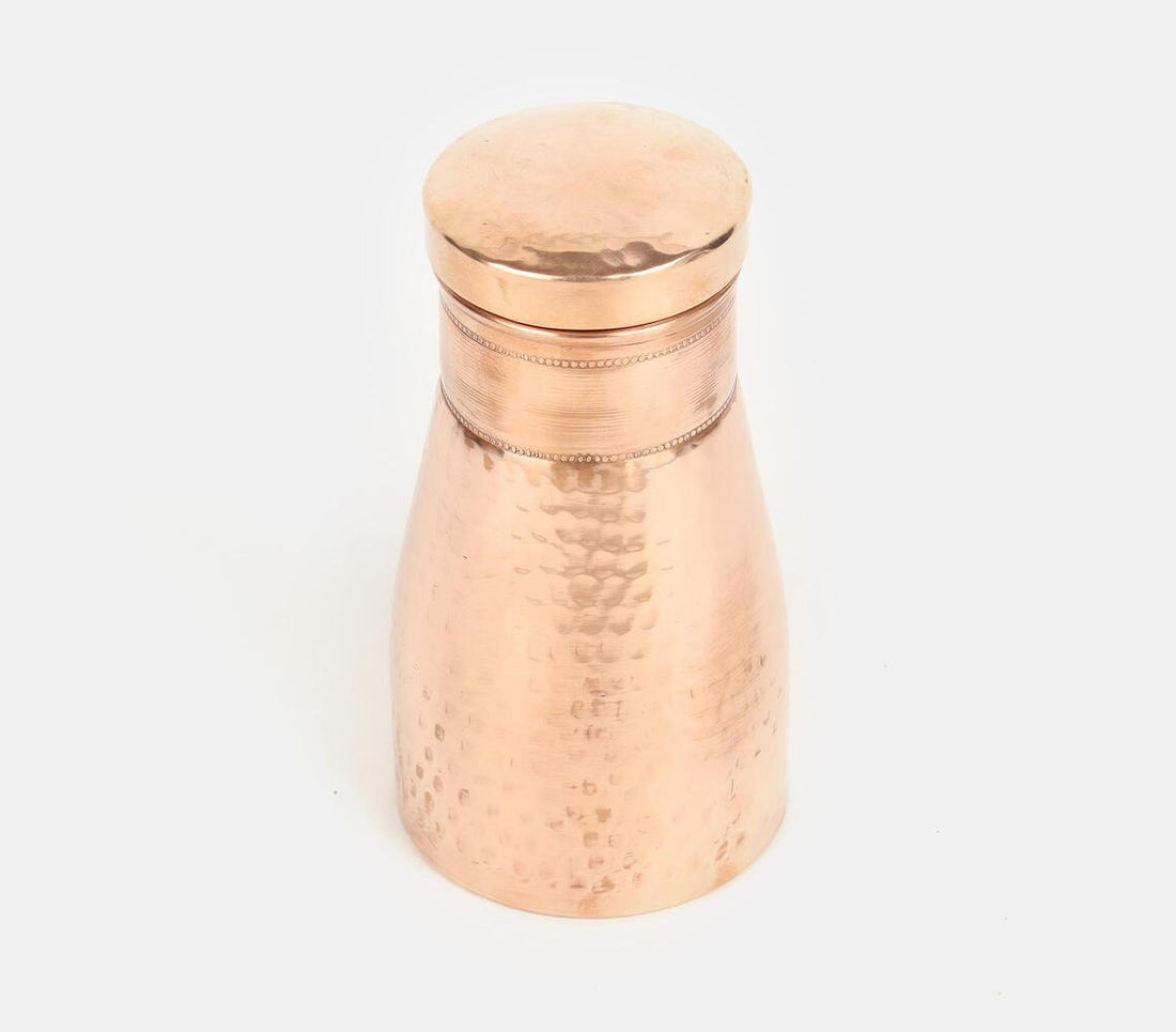 Copper Water Bottle With Glass Hand Hammered Finish